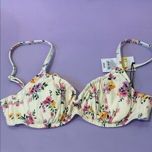 Shade & Shore Floral Bikini Top - Cream and Pink